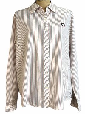 University of Georgia Striped Button-Down Shirt - White with Red & Black Stripes